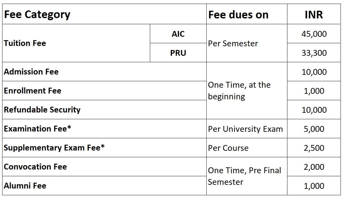 MCA Fee Structure